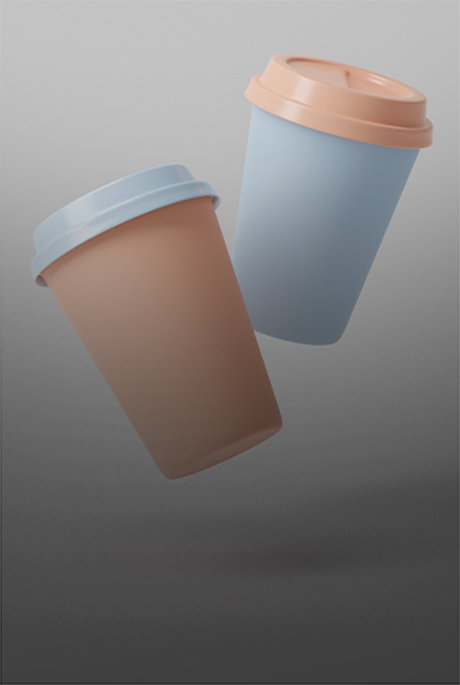 Two light gray recyclable drinking cups